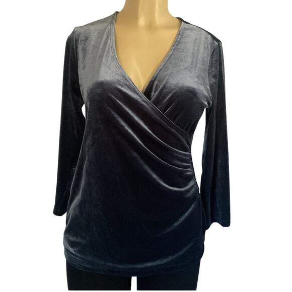 Susan Graver Velvet Faux Wrap Top 3/4 Sleeve Evening Holiday Party Women S - Picture 1 of 5